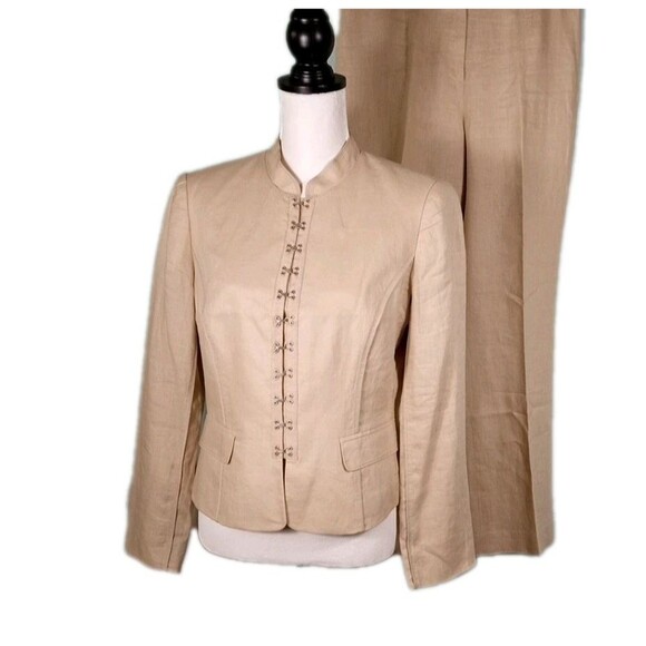 Calvin Klein Womens Linen Suit Two Piece Pants 10 Jacket 8 Cotton Silk Lined VTG - Picture 1 of 16